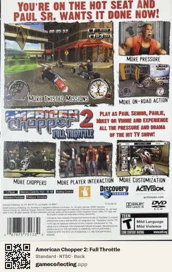 American Chopper 2: Full Throttle PlayStation 2, NTSC box back