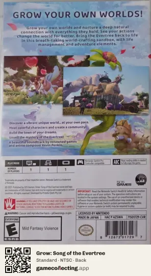 Grow: Song of the Evertree Nintendo Switch, NTSC box back