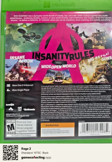Rage 2 Xbox One, NTSC box back
