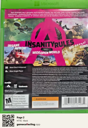 Rage 2 Xbox One, NTSC box back