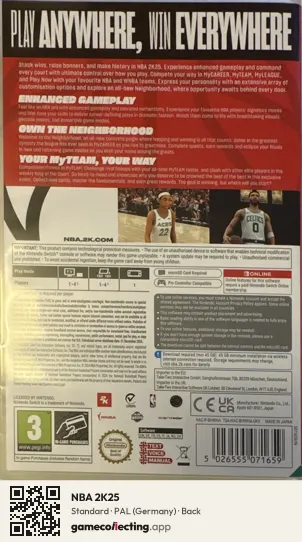 NBA 2K25 Nintendo Switch, Germany box back