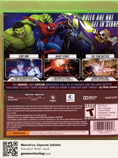 Marvel vs. Capcom: Infinite Xbox One, NTSC box back