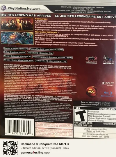 Command & Conquer: Red Alert 3 PlayStation 3, Canada box back