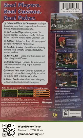 World Poker Tour Xbox, NTSC box back