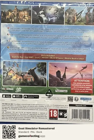 Goat Simulator Remastered PlayStation 5, PAL box back
