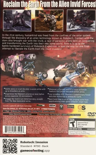 Robotech: Invasion PlayStation 2, NTSC box back