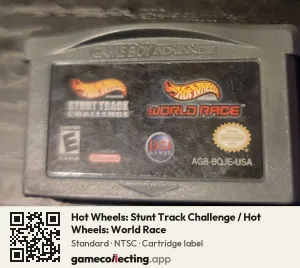 Hot Wheels: Stunt Track Challenge / Hot Wheels: World Race Game Boy Advance, NTSC cartridge label