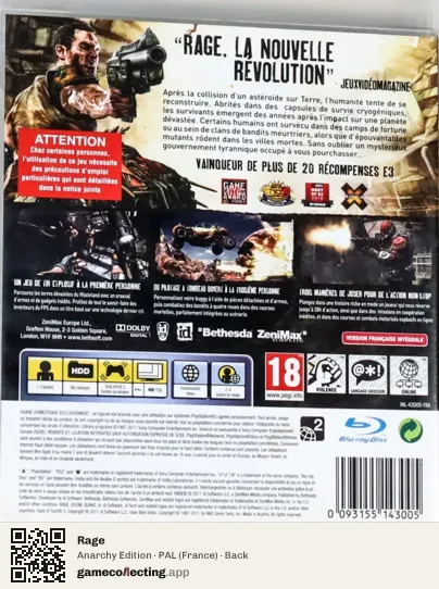 Rage PlayStation 3, France box back