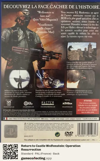 Return to Castle Wolfenstein: Operation Resurrection PlayStation 2, France box back
