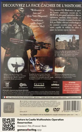 Return to Castle Wolfenstein: Operation Resurrection PlayStation 2, France box back