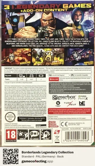 Borderlands Legendary Collection Nintendo Switch, Germany box back