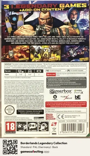 Borderlands Legendary Collection Nintendo Switch, Germany box back