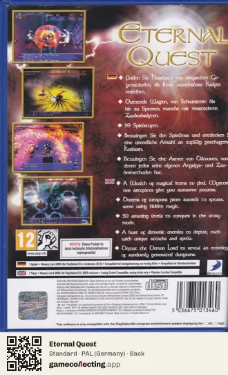 Eternal Quest PlayStation 2, Germany box back