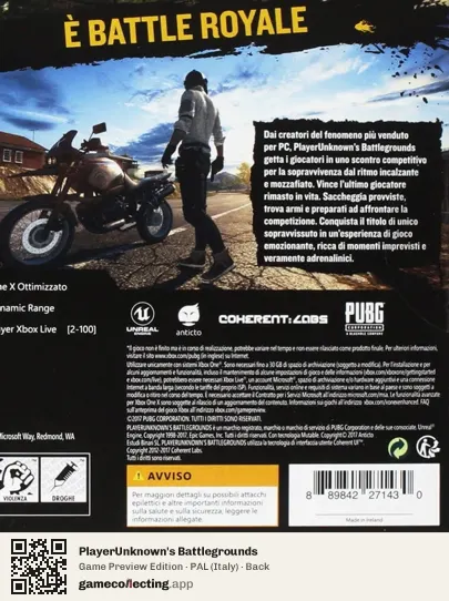 PlayerUnknown's Battlegrounds Xbox One, Italy box back