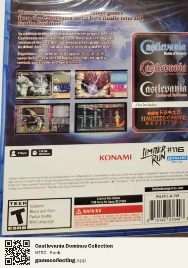 Castlevania Dominus Collection PlayStation 5, NTSC box back