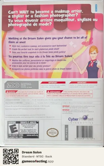 Dream Salon Nintendo Wii, NTSC box back