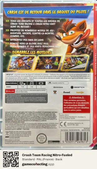 Crash Team Racing Nitro-Fueled Nintendo Switch, France box back