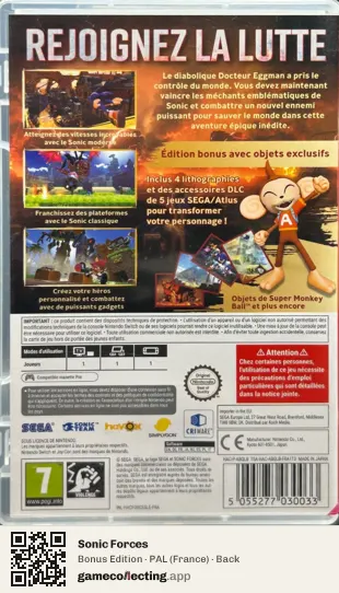 Sonic Forces Nintendo Switch, France box back