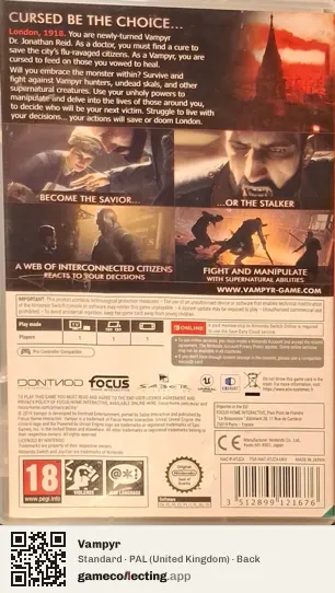 Vampyr Nintendo Switch, United Kingdom box back