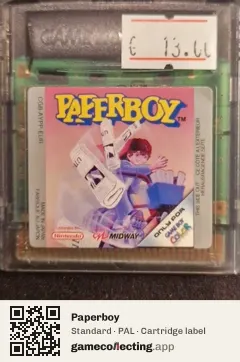 Paperboy Game Boy Color, PAL cartridge label