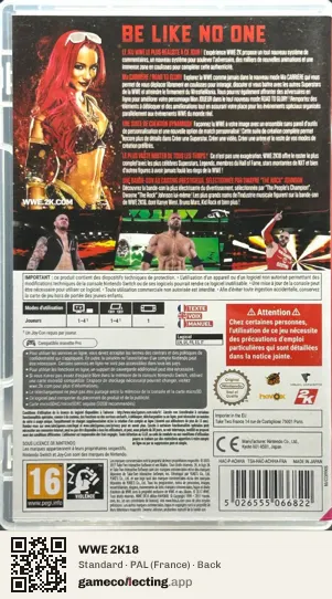 WWE 2K18 Nintendo Switch, France box back