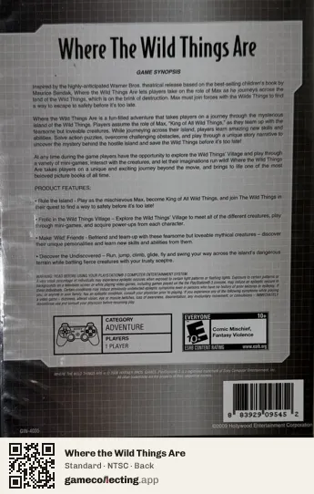 Where the Wild Things Are PlayStation 3, NTSC box back