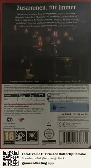 Fatal Frame II: Crimson Butterfly Remake Nintendo Switch 2, Germany box back