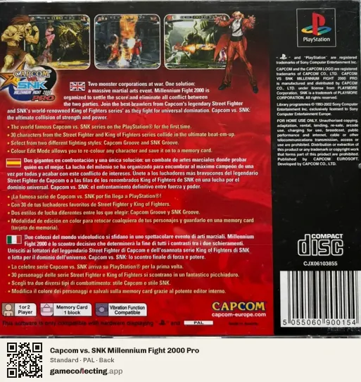 Capcom vs. SNK Millennium Fight 2000 Pro PlayStation, PAL box back
