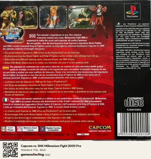 Capcom vs. SNK Millennium Fight 2000 Pro PlayStation, PAL box back