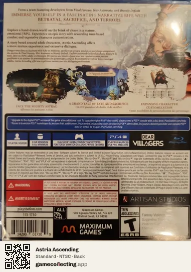 Astria Ascending PlayStation 4, NTSC box back