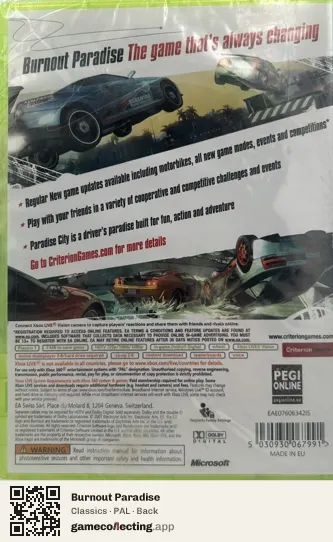Burnout Paradise Xbox 360, PAL box back
