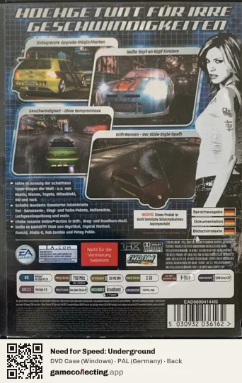 Need for Speed: Underground Computer, Germany box back