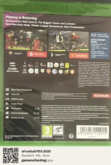 eFootball PES 2020 Xbox One, PAL box back