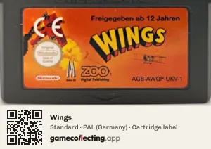 Wings Game Boy Advance, PAL cartridge label