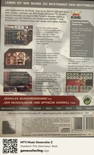 MTV Music Generator 2 PlayStation 2, Germany box back