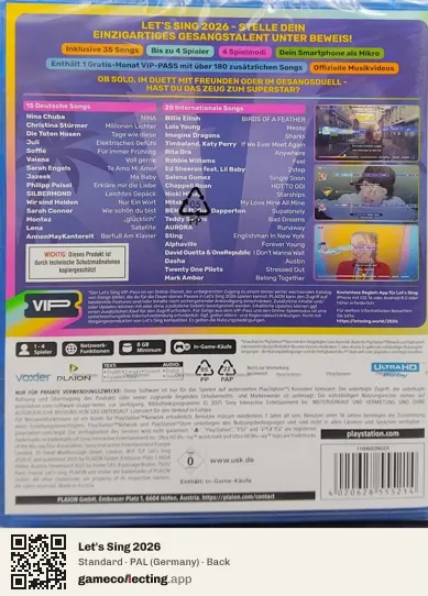 Let's Sing 2026 PlayStation 5, Germany box back