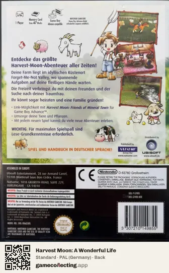 Harvest Moon: A Wonderful Life Nintendo GameCube, Germany box back