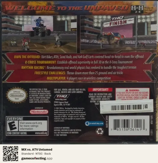 MX vs. ATV Untamed Nintendo DS, NTSC box back