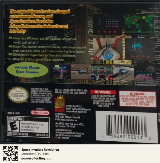 Space Invaders Revolution Nintendo DS, NTSC box back