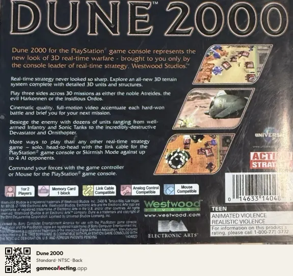 Dune 2000 PlayStation, NTSC box back