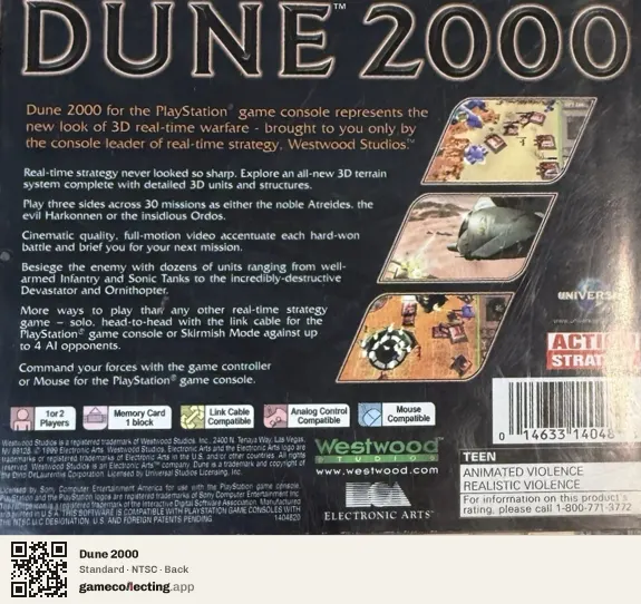 Dune 2000 PlayStation, NTSC box back