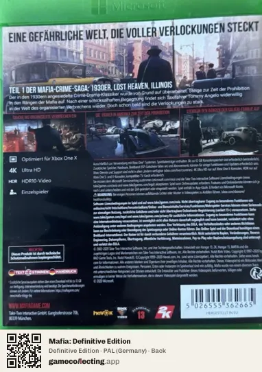 Mafia: Definitive Edition Xbox One, Germany box back