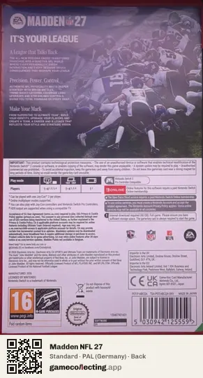 Madden NFL 27 Nintendo Switch 2, Germany box back