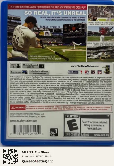MLB 13: The Show PlayStation Vita, NTSC box back