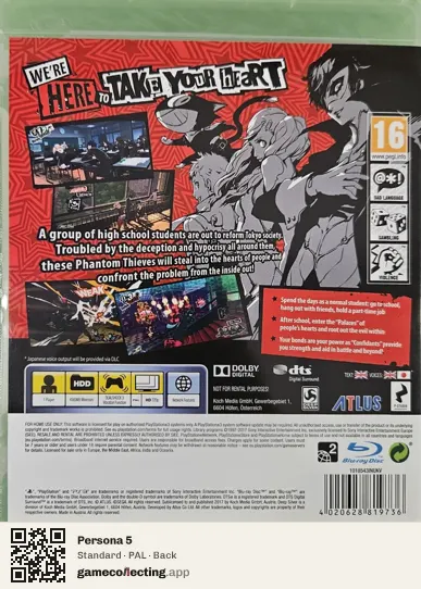 Persona 5 PlayStation 3, PAL box back
