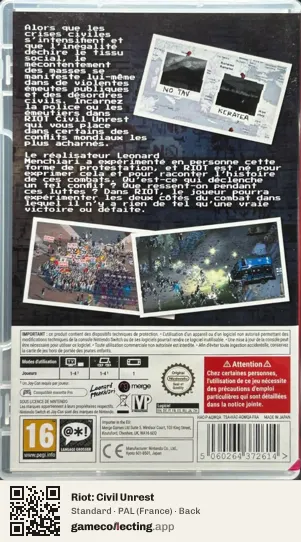 Riot: Civil Unrest Nintendo Switch, France box back