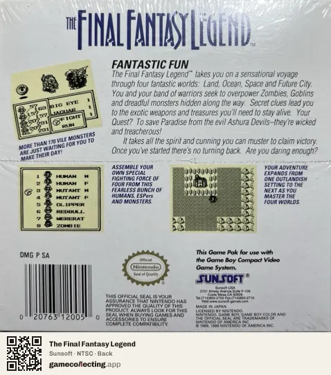 The Final Fantasy Legend Game Boy, NTSC box back