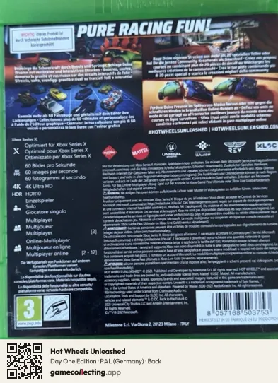 Hot Wheels Unleashed Xbox Series X, Germany box back