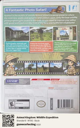 Animal Kingdom: Wildlife Expedition Nintendo Wii, NTSC box back