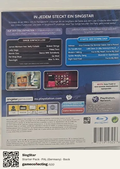 SingStar PlayStation 3, Germany box back
